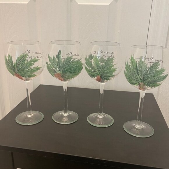 VINTAGE HAND PAINT WINE GLASSES PALM TREES VERSATILE DRINKS FUN STYLE TROPICAL - Picture 1 of 16